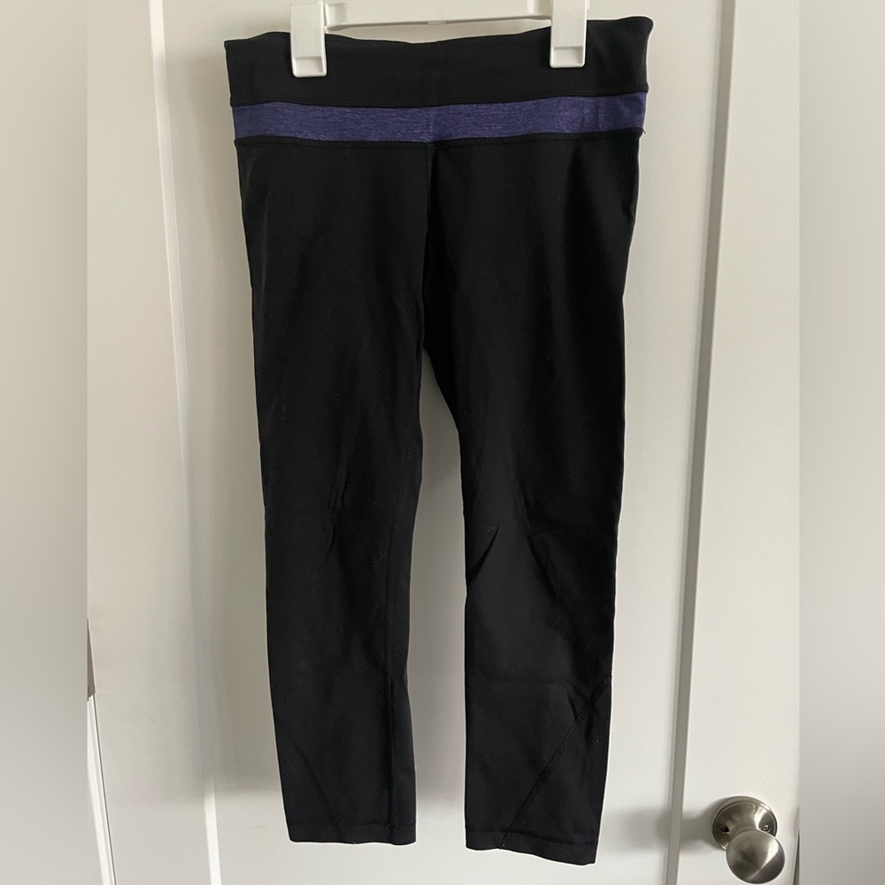 Small Capris Leggings - Black with purple stripe